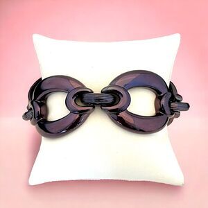 New Chunky Link Bracelet Dark Purple Signed - 8U